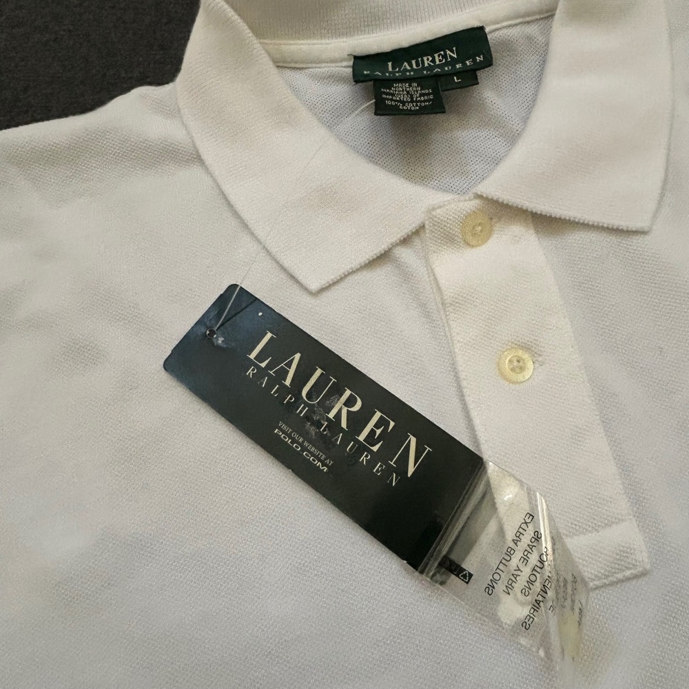 Lauren Ralph Lauren Polo Shirt Women Large White Short Sleeve LRL Logo Pique NWT - Picture 5 of 9